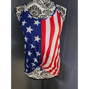 Women's Tobrief Spaghetti Strap Tank Top Blouse Size Medium USA Flag Tied Front